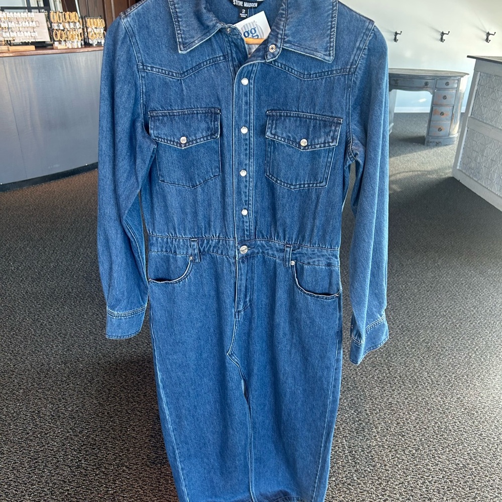Steve Maddie Jean dress with slit in the front. New with tags